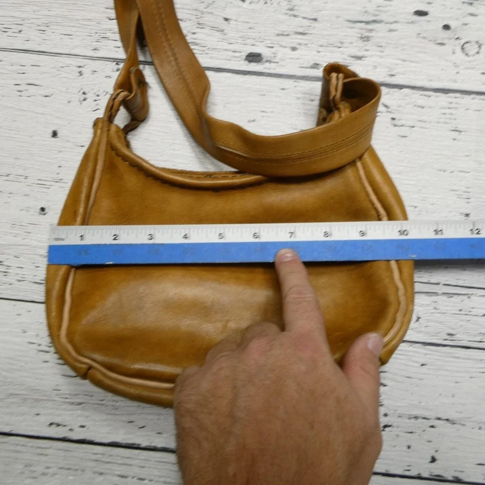 Leather‎ Shoulder Bag Womens Small Tan Hobo Purse Zip Top Raw Suede Lining Boho